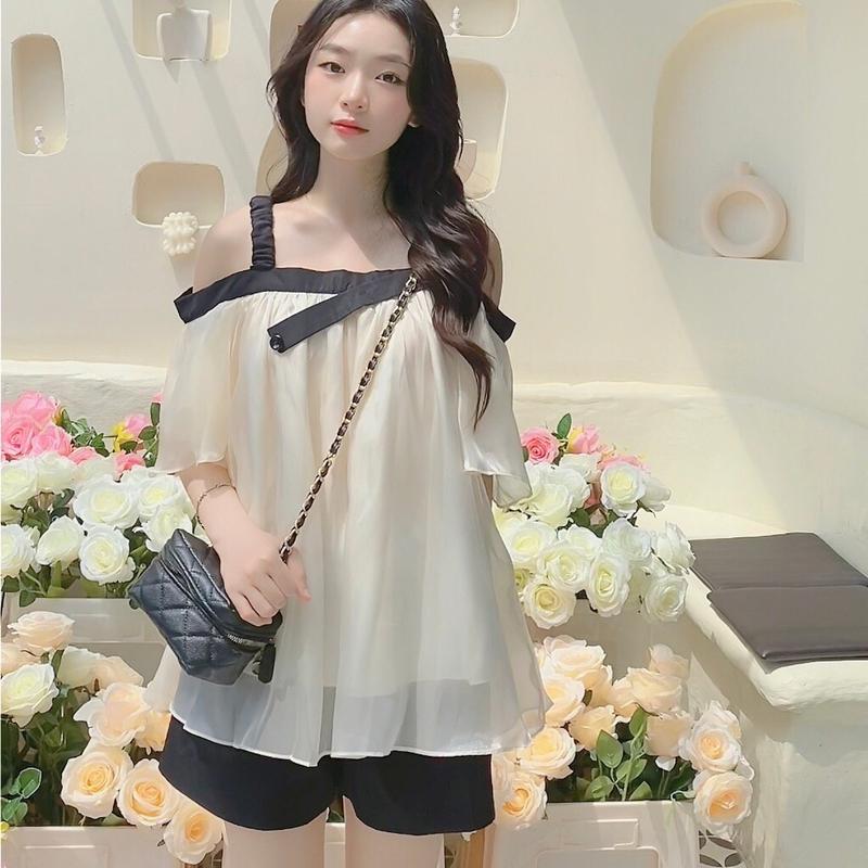 Set bộ áo voan trễ vai dây kèm quần tacta