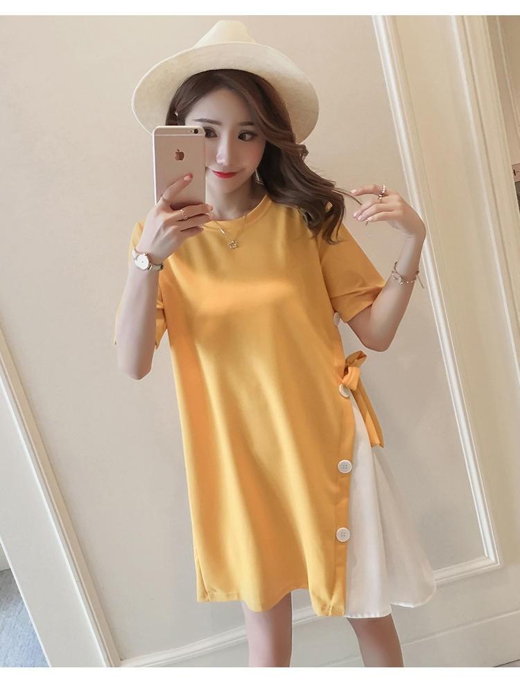 Product Introduction of Pregnant women's summer dress top loose large size Korean style bottoming shirt short sleeve mid-length T-shirt pregnant women's skirt pink  dress wrap  dress 15
