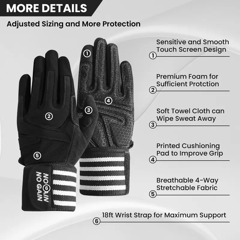 Full Finger Weightlifting Workout Gloves, 1 Pair Non-slip Padded Grip for Weight Lifting & Gym Fitness Exercise Training, Ideal Gift for Men 1