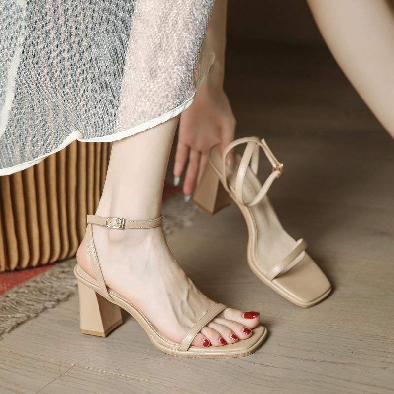 Giày cao gót nữ đế vuông 5 phân, Sandal cao gót hở mũi cao cấp kiểu pháp, 4 màu trắng,kem,đen,nâu, mã TD71 7