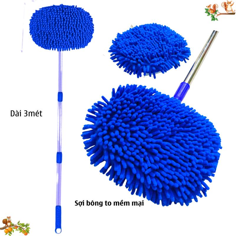 COMBO Cây lau xe đa năng+2 bông lau, cây lau nhà, cây lau tường 3 mét,có điều chỉnh độ dài, chổi rửa xe đa năng Phụ Kiện