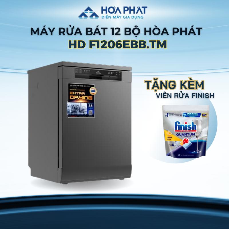 [Tặng viên rửa bát] Máy rửa chén bát 12 bộ Hòa Phát HD F1206EBB.TM, Sấy tăng cường EXTRA DRYING, 6 chế độ rửa - Bảo hành tại nhà 36 tháng