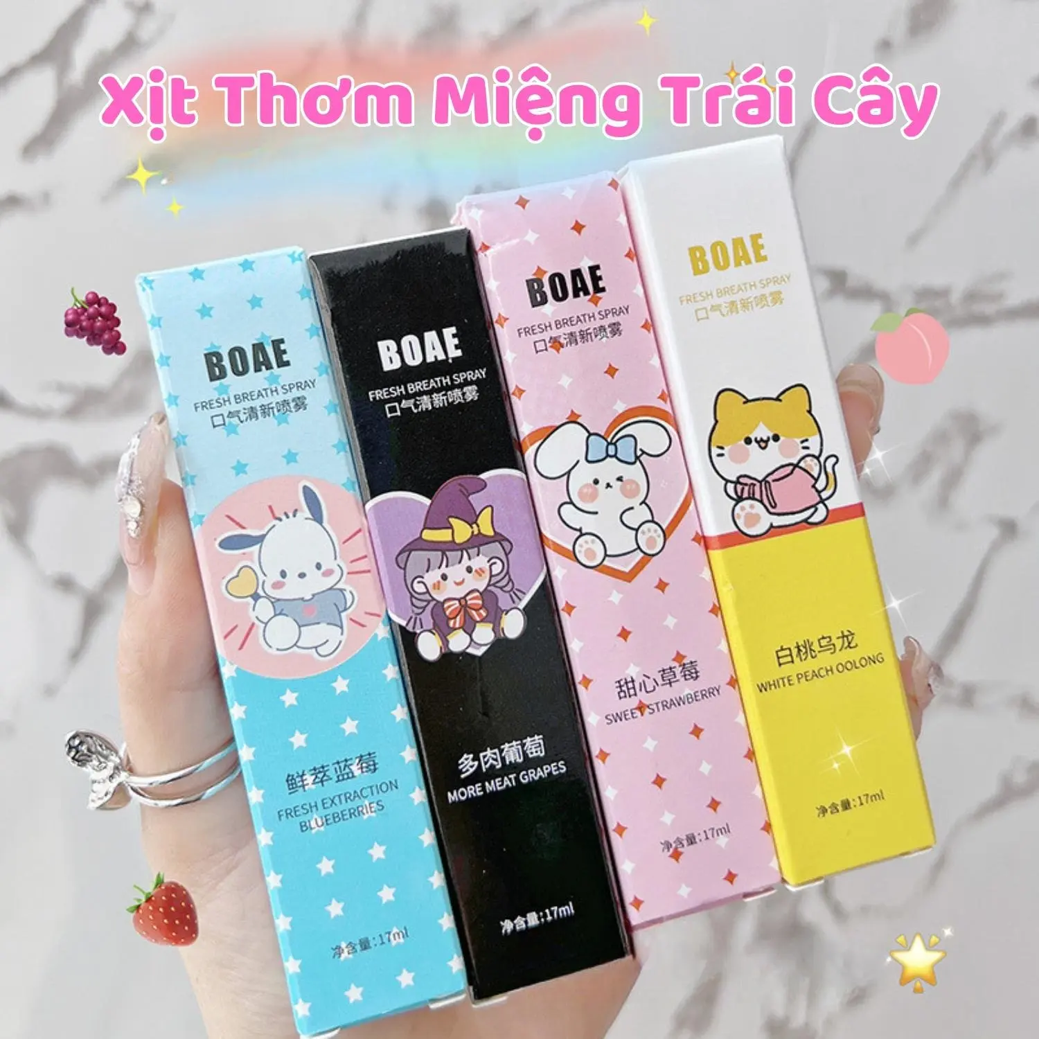 XỊT THƠM MIỆNG BOAE kising Spray 17ml Hương Trái Cây Ngăn Ngừa Hôi Miệng Hơi Thở Thơm Mát