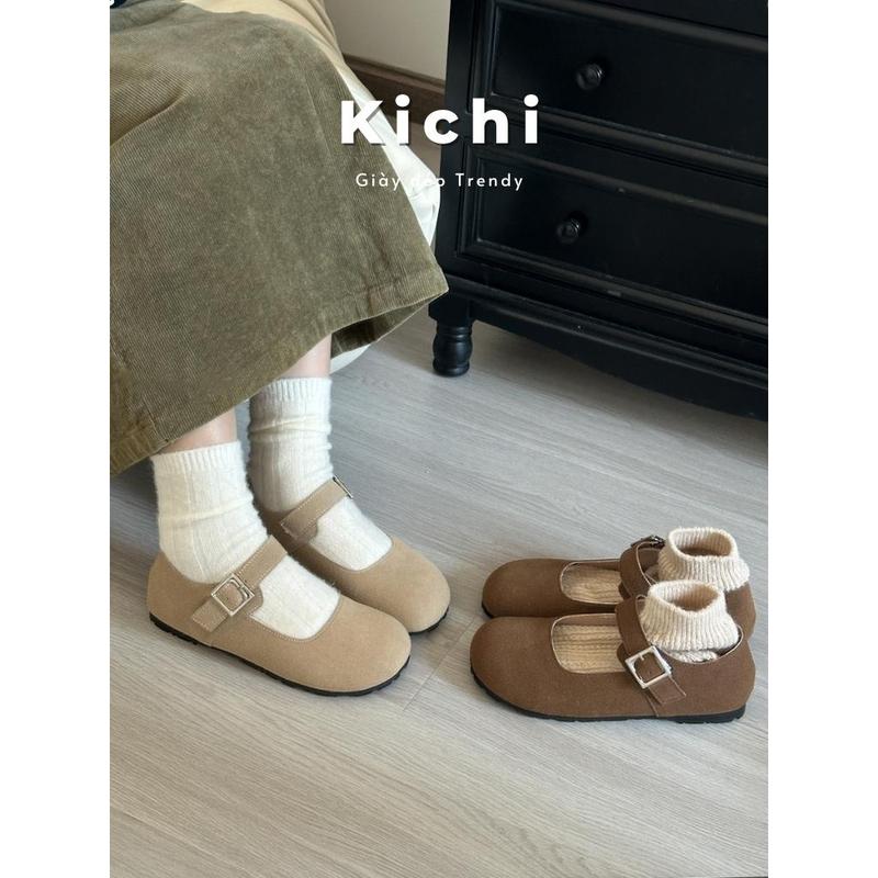 Giày mary jane KICHI chất da lộn giày nữ để bệt mũi tròn basic dễ phối đồ A832