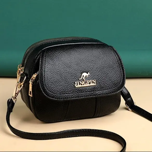TAS SELEMPANG WANITA 3 RESLETING JINGPIN KULIT HITAM AZADA KECIL KEKINIAN REMAJA CEWEK BATAM TA520B5  PREMIUM KOREA SLING BAG 0