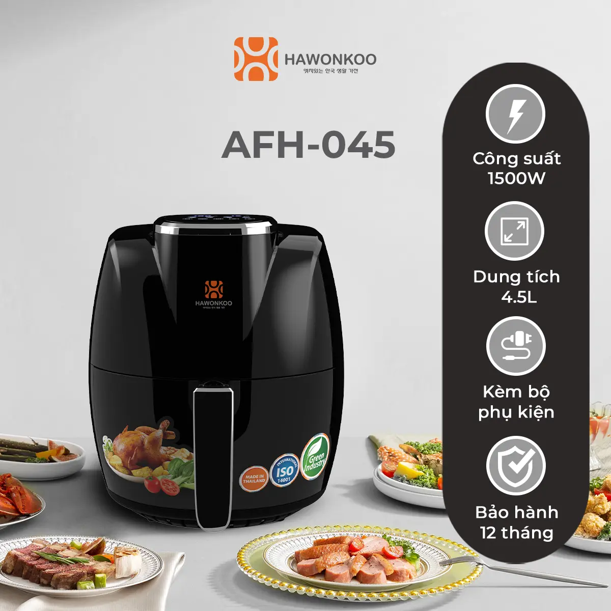Nồi Chiên Không Dầu Điện Tử Hawonkoo AFH-045 4,5 Lít 1500W Hàng Chính Hãng Bảo Hành 12 Tháng - Thương Hiệu Hàn Quốc