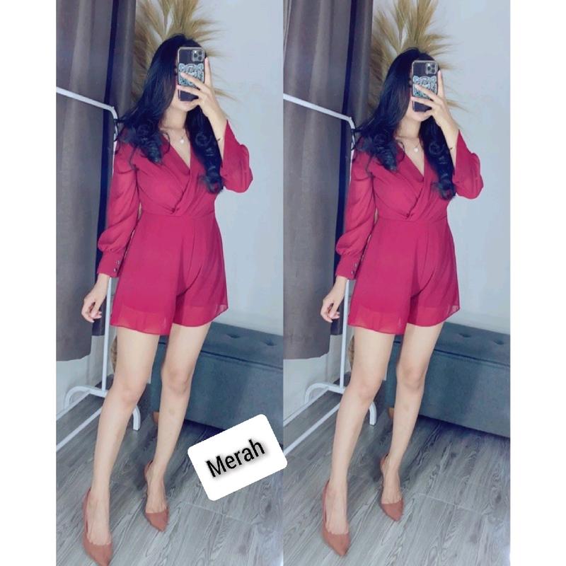 BARBARA JUMPSUIT-STELAN WANITA BANGKOK V NECK TANGAN Panjang 2