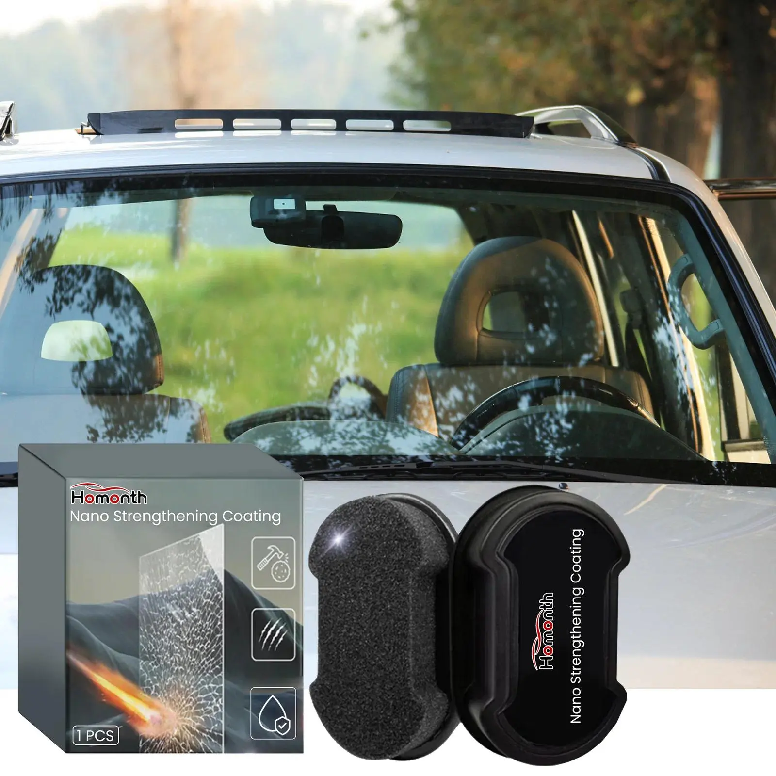 Car Windshield Hydrophobic Sponge with Nano Coating - Water Repellent Glass Strengthener for Auto/Home Windows-Easy Application