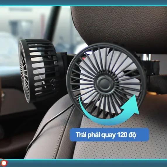 Quạt đôi kẹp ghế ô tô cắm qua cổng USB 12v/24v với 1 nút 3 chế độ làm mát, quạt 5 cánh quay 360 độ nhiều hướng 2