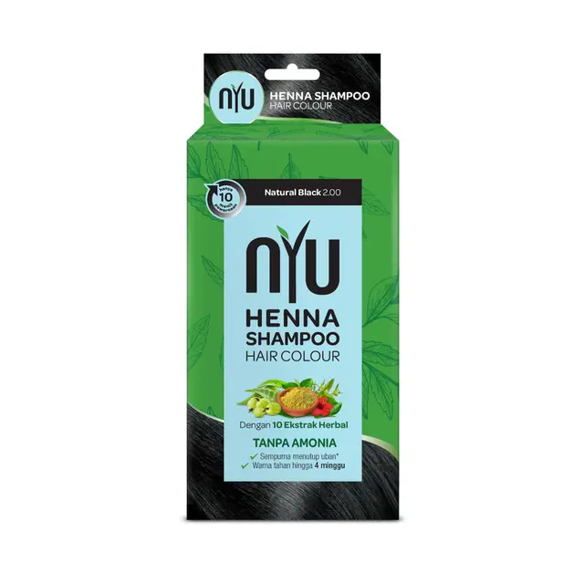 NYU Henna Shampoo Hair Colour 1 BOX Isi 4 Sachet 20 ml - Shampo pewarna rambu Dye Cat Mengcover Uban Dalam 10 Menit 1