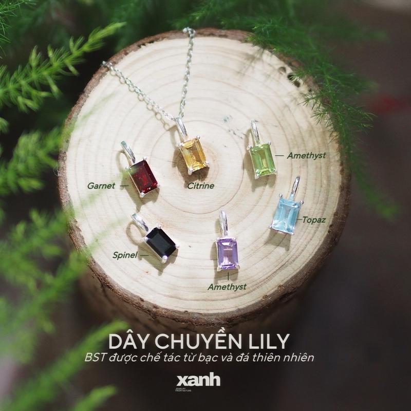Dây chuyền Lily bạc cho nữ hình chữ nhật đá thiên nhiên tinh tế thanh lịch - Xanh Jewelry topaz đá garnet đỏ vòng cổ đá topaz