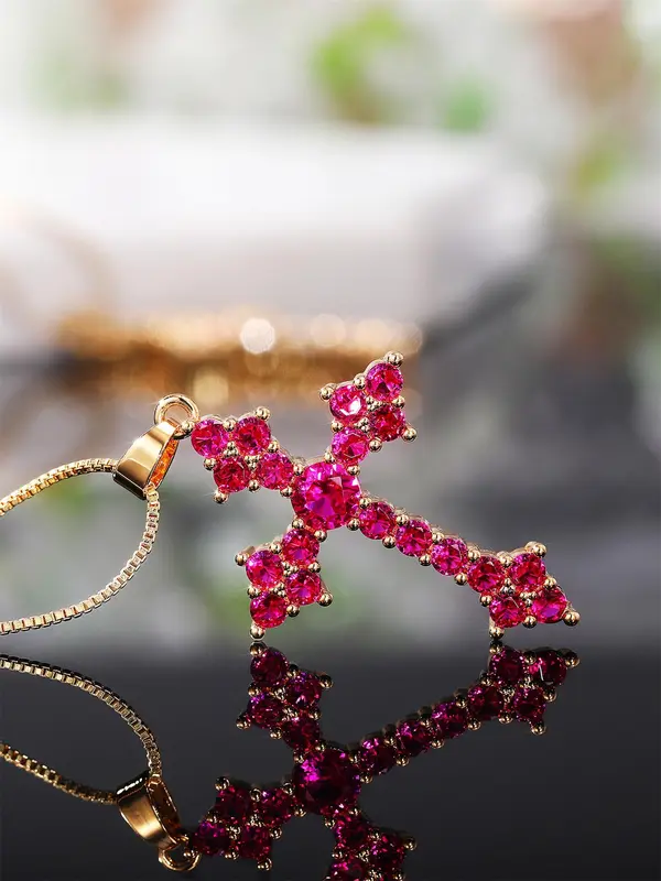 Rhinestone Cross Pendant Necklace for Women,  Fashion Jewelry for Party, Daily Clothing Decor, Trendy Jewelry for Birthday Gift 6