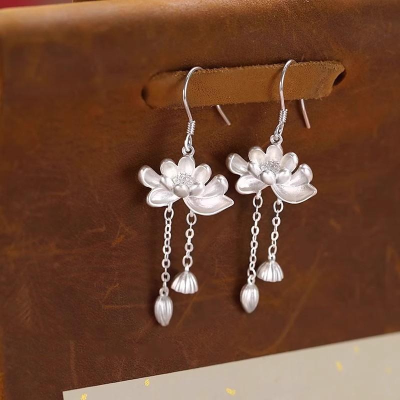 Product Introduction of Bông Tai Hình Hoa Sen, Phong Cách Cổ Xưa Thiết Kế May Mắn 2