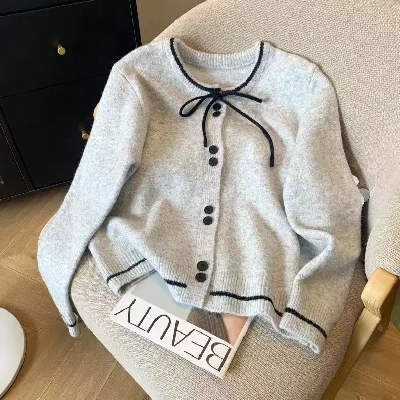 Áo Cardigan Dệt Kim, Phong Cách Pháp, Dáng Rộng Kafuu, Có Nơ, Nhẹ Nhàng Và Thanh Lịch, Bó Sát, Thích Hợp Cho Mùa Xuân 2024, Áo Len