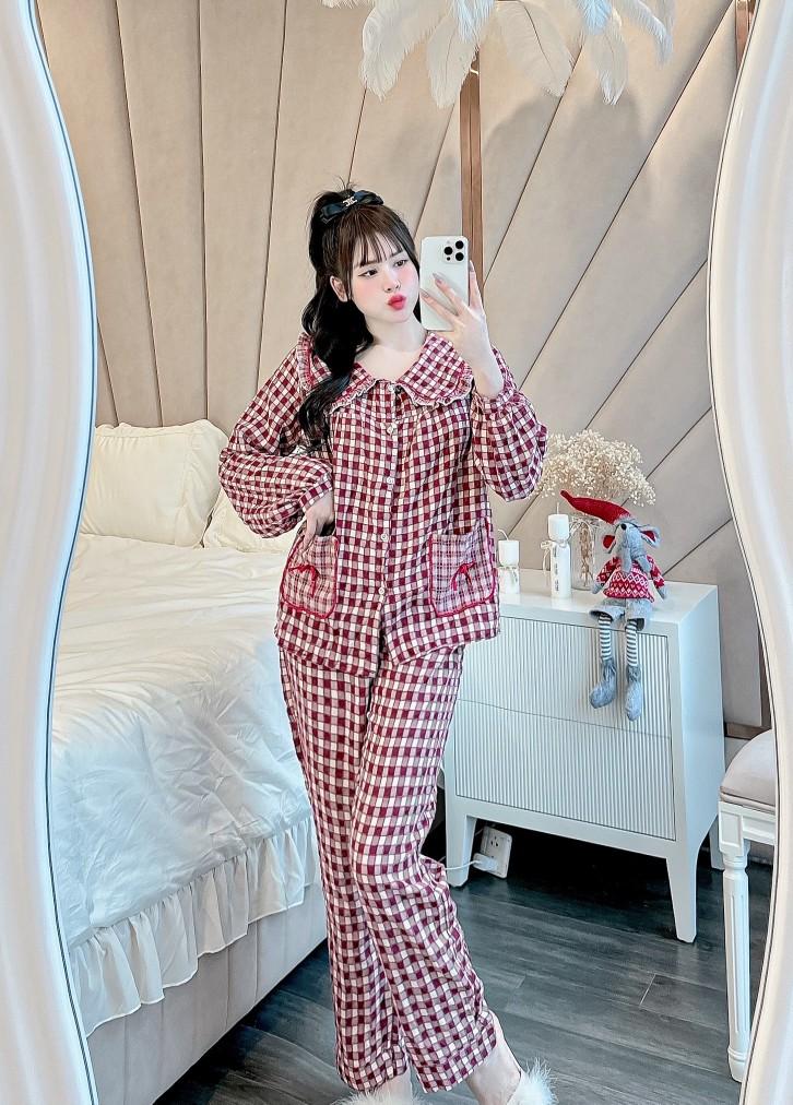 Product Introduction of Đồ Bộ Mặc Nhà Áo Tay Dài Túi Phối Quần Dài Dành Cho Nữ, Chất Vải Kẻ Nhung Mềm Mại, Kiểu Dáng Dễ Thương Form Dưới 60kg Dài Tay Women Tua Rua 16