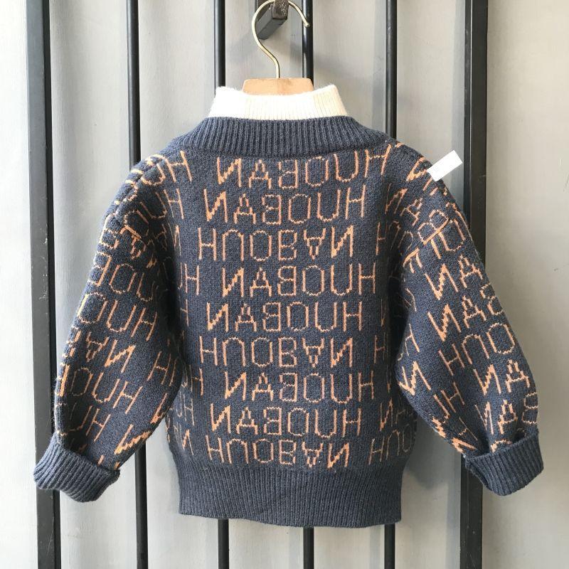 Quần Áo Bé Trai, Bộ Đồ Hai Mảnh Giả, Áo Sơ Mi Lớp Nền Cao Cổ Nửa, Hàng Mới Về Mùa Thu Và Mùa Đông, Áo Len Trẻ Em, Áo Len Dày 3
