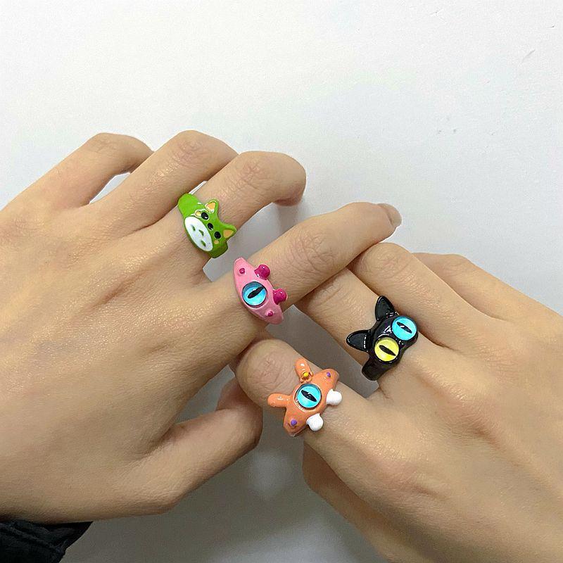 Product Introduction of Cartoon cat little monster boxed alloy open ring personality creative ring Internet celebrity female niche jewelry funny 3