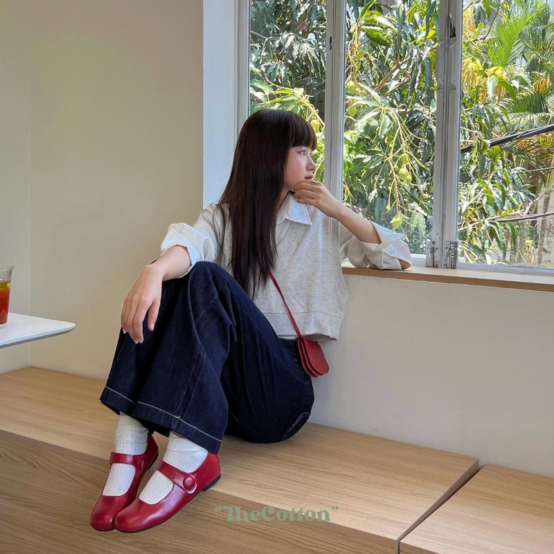 Quần Jeans Nữ Ống Suông Rộng Trơn Basic Chỉ Nổi Không Phai Mềm Mịn TheCotton Quần Bò Xanh Chì Đậm 6