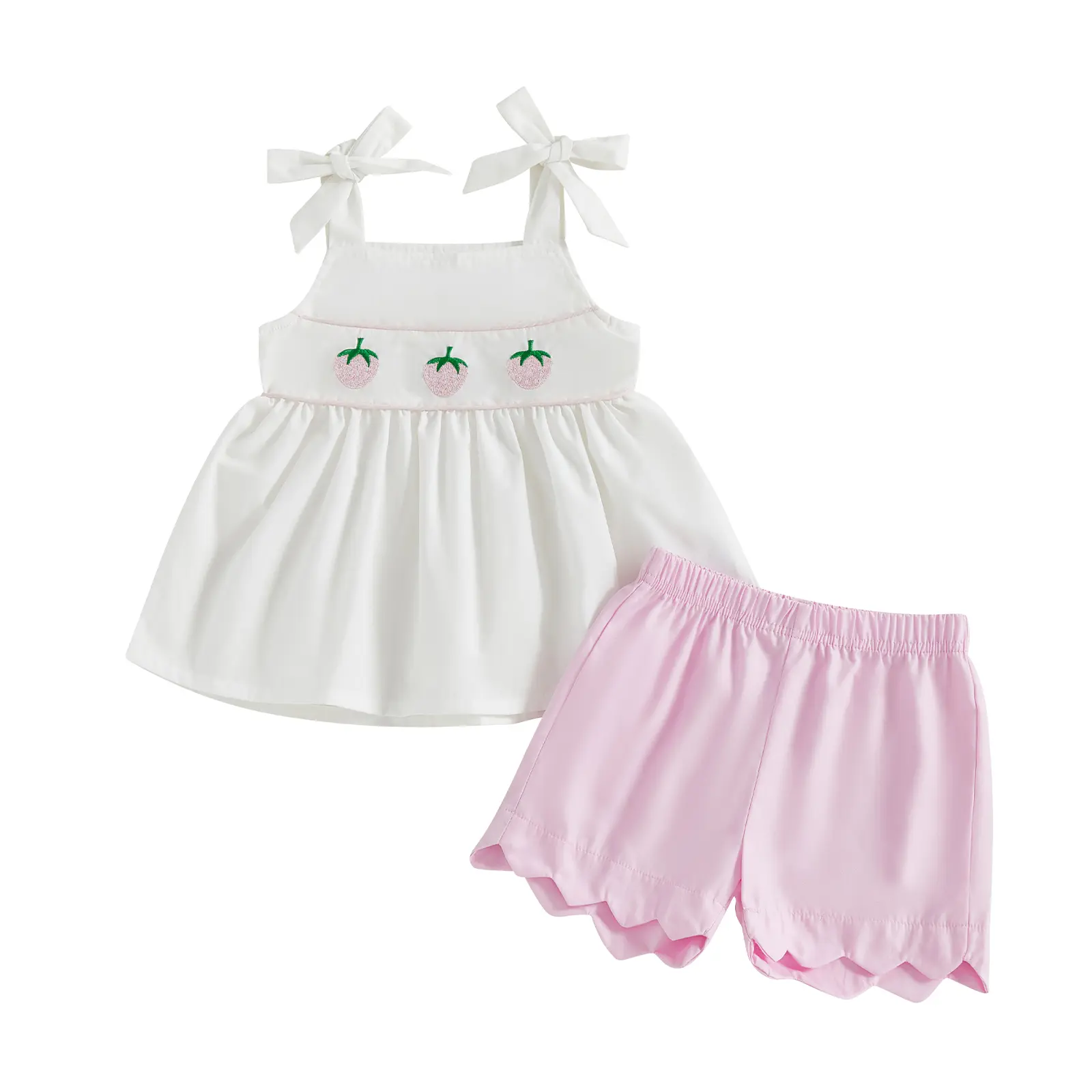 2Pcs Baby Girl Summer Outfits Sleeveless Tie Shoulder Tank Tops + Shorts Set Toddler Clothes