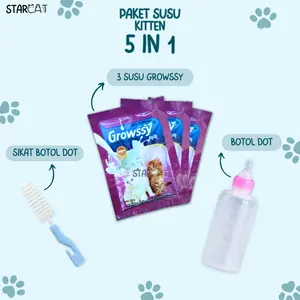 SC 5in1 Paket Susu Growssy Botol Dot Anak Kucing Kitten Bayi Baru Lahir Top Growth Freelac