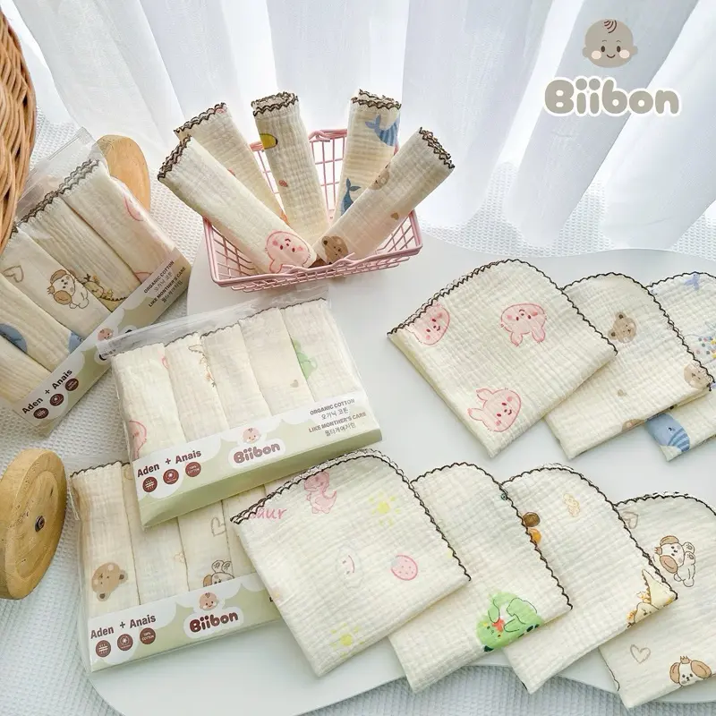 Set 5 khăn sữa muslin Biibon chất xô. Kích thước 27*27cm