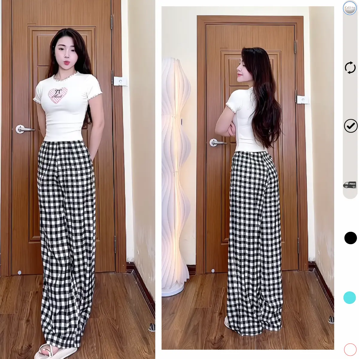 (HQCC) Quần kẻ ống rộng chất mềm mát khoá sau | BigBuy360 - bigbuy360.vn