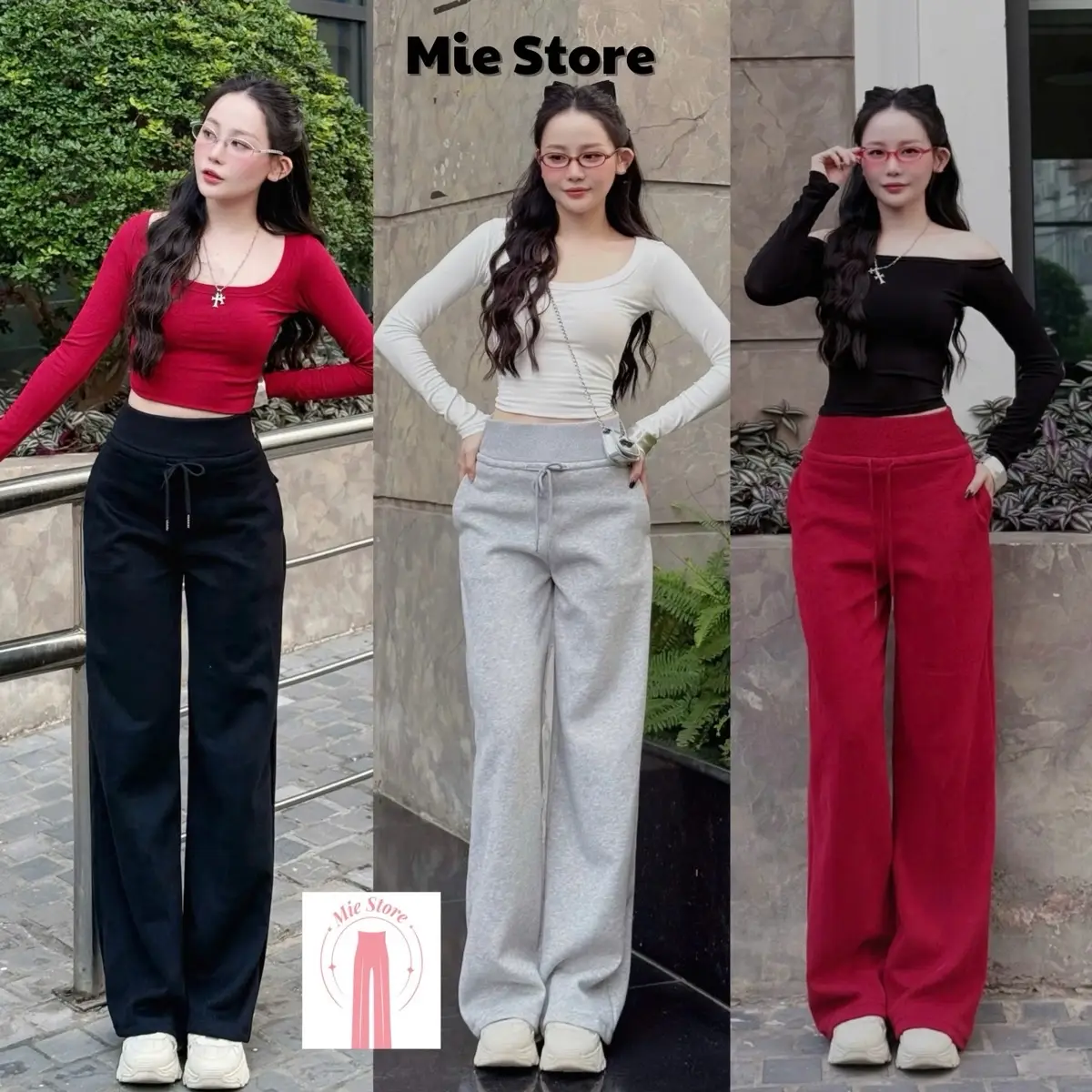 [Bst Xuân Hè] Quần Ống Rộng Nỉ Bản Cạp To Nỉ Ép Mịn Mềm [Ms10] - 6 Màu
