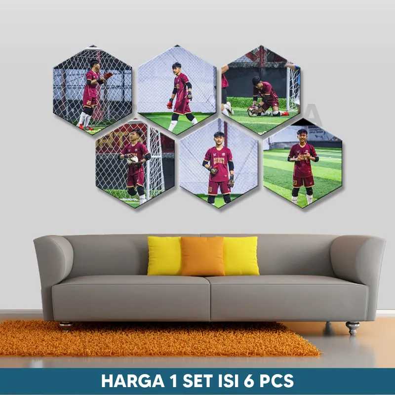Cetak Foto Hexagonal 1 set isi 6 pcs - Hiasan dinding Custom - Hiasan dinding cetak foto - [ Decorin.aja ] Sticker Gantungan Poster 1