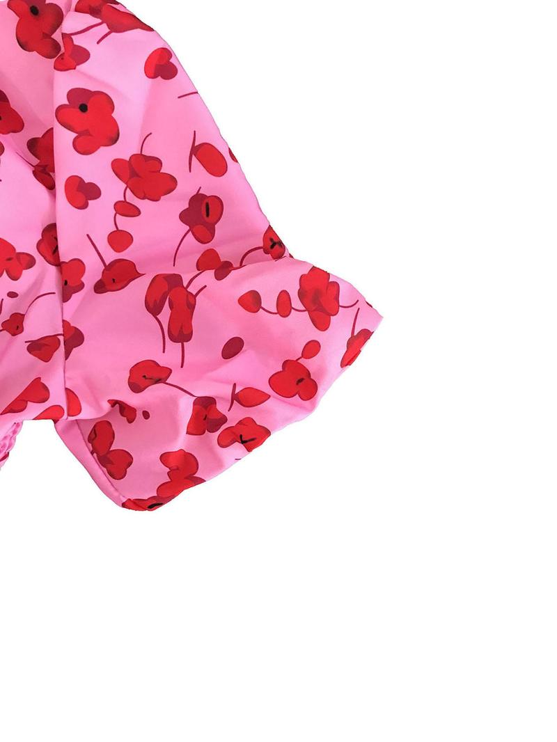 Product Introduction of Women's Ditsy Floral Print Puff Sleeve Shirred Tie Back A Line Dress, Boho Fashion Backless Ruffle Hem Long Dress for Daily Holiday Vacation Wear, Ladies Dress for Spring Fall 5