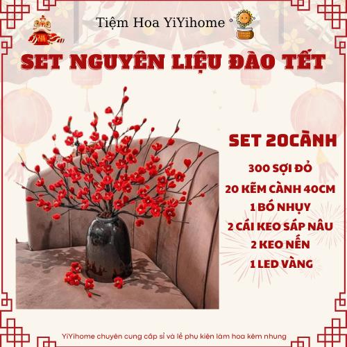   TẶNG MÈO HOẶC ÔNG THẦN TÀI TRANG TRÍ  Set Nguyên Liệu Làm Hoa Tết Đào Mai Quýt Ly Kẽm Nhung Handmade Loại 1 Dày Mịn DIY Handmade YiYihome 