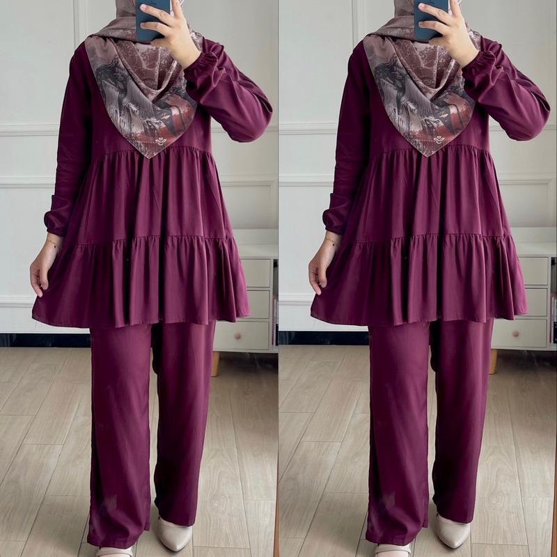 ONE SET PIYAMA RAYON VISCOSE / PIYAMA RAYON PREMIUM / PIYAMA KOMBINASI / PIYAMA MOTIF ADA SIZE S M L XL Setelan 2