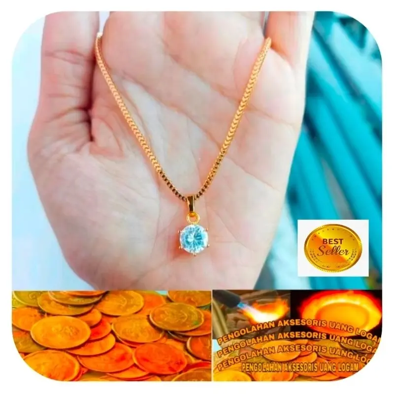 Kalung Wanita Anti Karat Terbuat Dari Koin 91 Ori Tidak Luntur Motif Italy Free Liontin Cantik Mewah