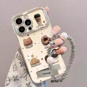 かわいいコーヒースタンド付きiPhoneケース（ストラップ付き）、耐久性のある保護、素早くアクセスできるデザイン、ファッショナブルなスタイル、iPhone 16Pro Max/15Plus/14Pro Max/iPhone 13Pro Max/12/11シリーズ対応