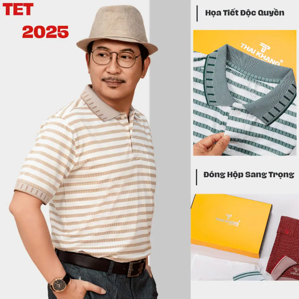 Áo thun trung niên Thái Khang loại áo polo cao cấp cho bố vải cotton hồ lạnh siêu mát ALUX76 Menswear Nam Shirt Ngắn Tay Có Cổ