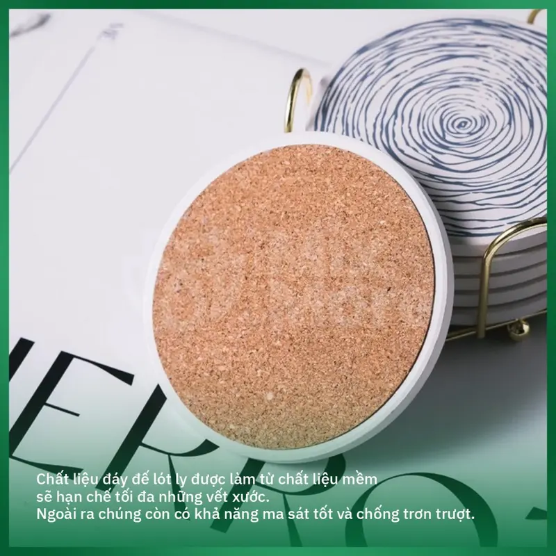 Đế lót ly, lót cốc vải nỉ 4 lớp, đá gốm cao cấp Roplus Coffee thấm nước tốt, dày dặn Mixmore 3