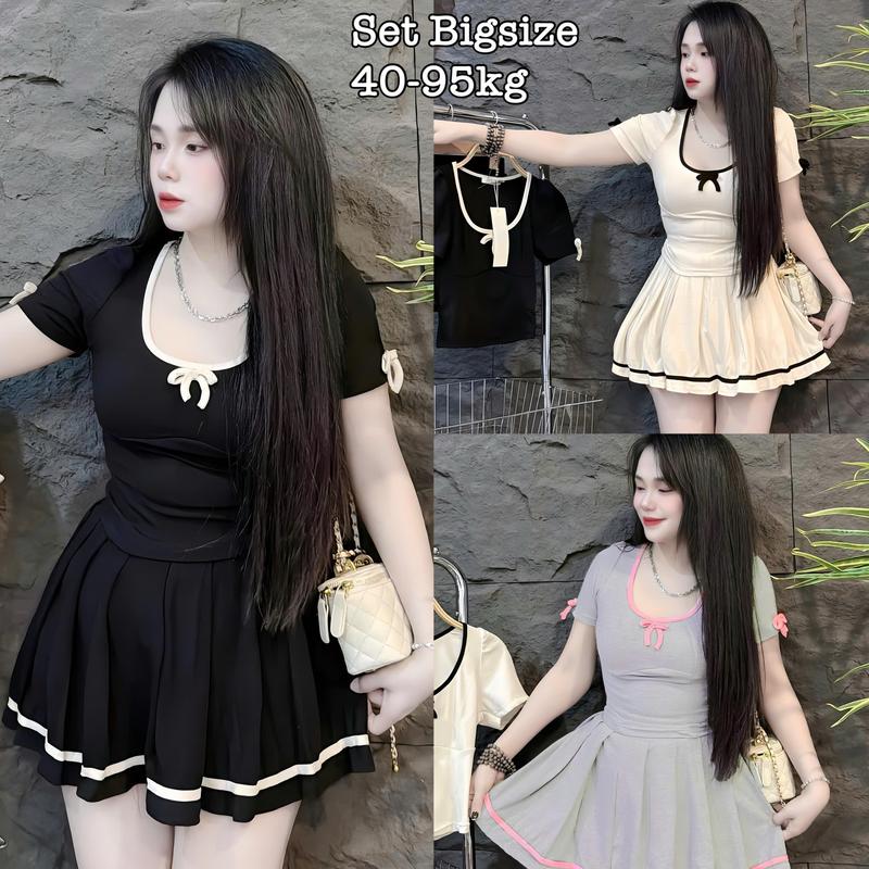Thời Trang Set Bộ Đồ, Set Bộ Váy Bigsize Thun Tăm Đính Nơ Hot Hit Nữ Cao Cấp Xinh Đẹp Sang Trọng Dễ Thương Giá Rẻ 40-95kg Én Nhỏ Có Bigsize - 2445