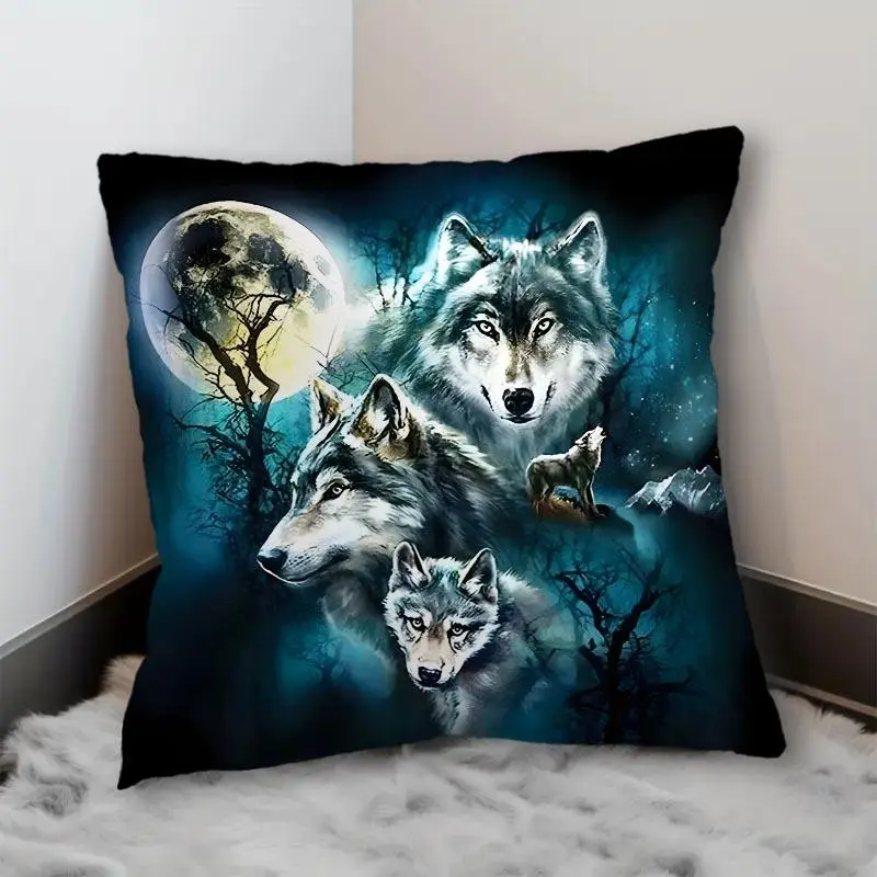 Wolf Pattern Cushion Cover, 1 Count Throw Pillow Cover, Square Pillowcase for Home Sofa Bed without Pillow Core 4