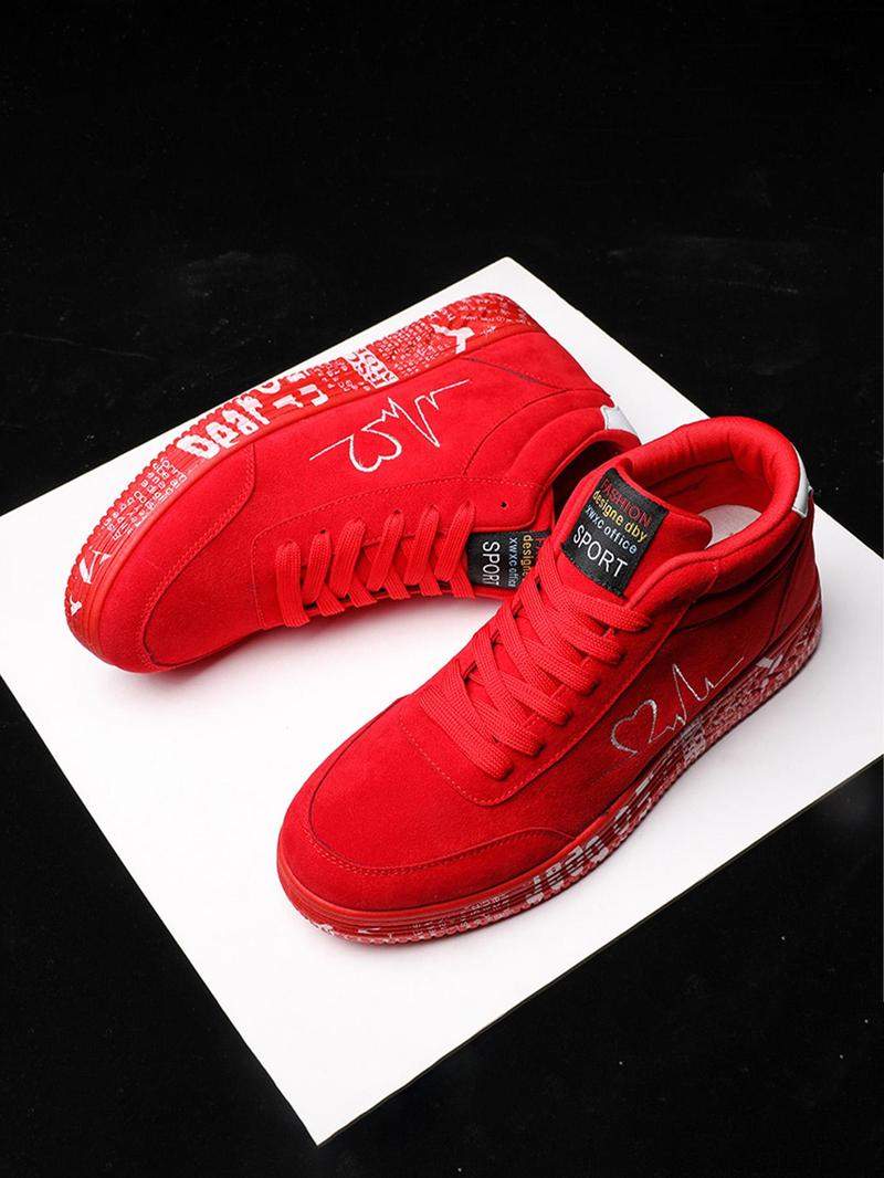 Product Introduction of Women's Heartbeat Pattern Lace Up High Top Skate Shoes, Casual Comfortable Sports Shoes for Daily Wear, Female All-match Round Toe Shoes for Daily Wear 6