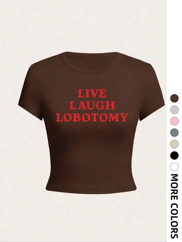 Women's Letter Print Round Neck Tee, Casual Short Sleeve Crop T-shirt, Ladies Summer Outfit for Daily Wear, Tops for Women, Shortsleeve Graphic Tees 6