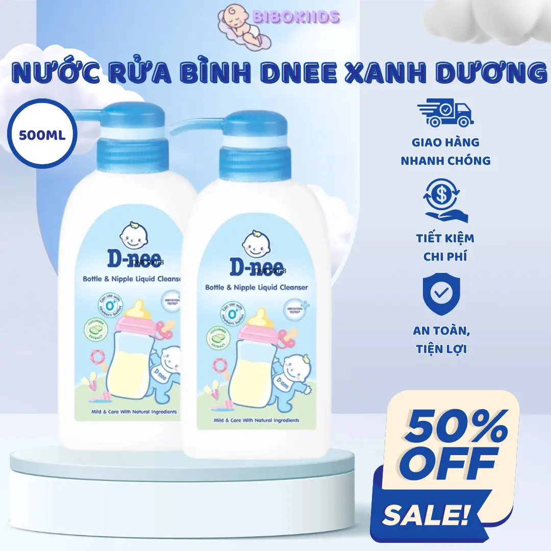 Combo 2 Nước rửa bình sữa D-nee 500 ML (Xanh dương)