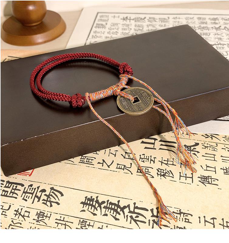 Product Introduction of New Chinese Style Mountain Ghost Spend Woven Hand Strap Women's Hollow Copper Coin Tibetan Style Hand-Woven Bracelet Non-Mainstream Style National Fashion Decoration 10