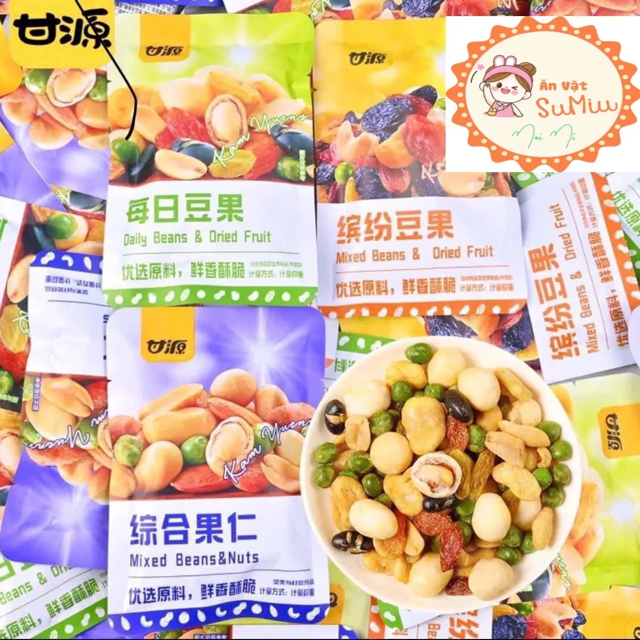 [có quà] 1kg hạt mix dinh dưỡng ngũ cốc, trái cây  sấy giòn tẩm vị GANUYAN
