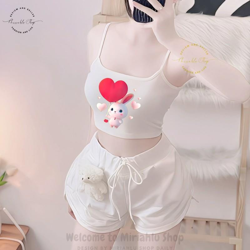 Product Introduction of Áo Bra 2 Dây In Hình Thỏ Thả Tim Chibi, Nữ Women Dáng Ngắn Thun Sen Sò Hoa Sen 19