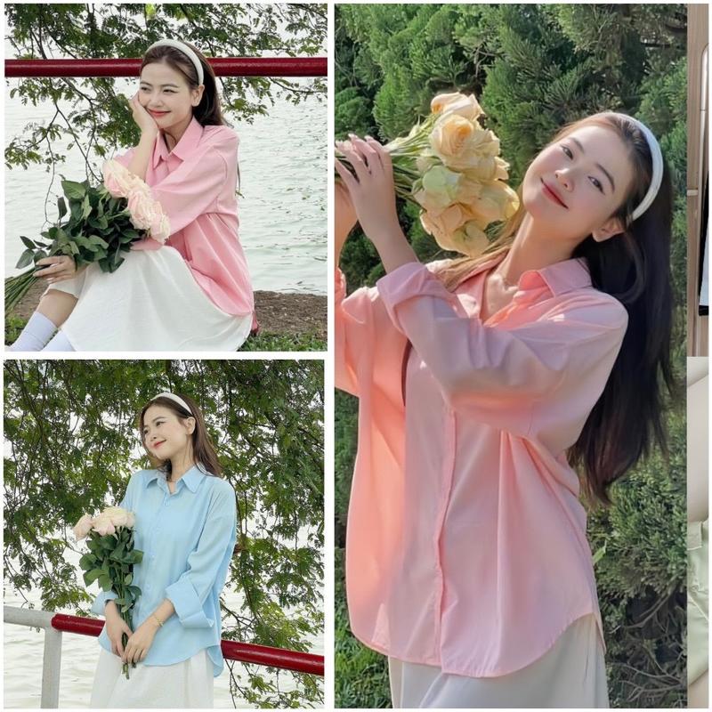 [ A02 ] Xả Kho Áo sơ mi kiểu nữ tay dài chất lụa cát full 5 màu pastel mùa hè Hàn Quốc Bốn mùa Qiho Women Shirt