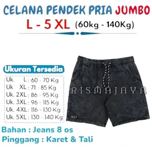 ( 60 - 130 KG ) CELANA JUMBO PRIA DEWASA / CELANA JEANS PENDEK PRIA BIG SIZE Hitam Bu