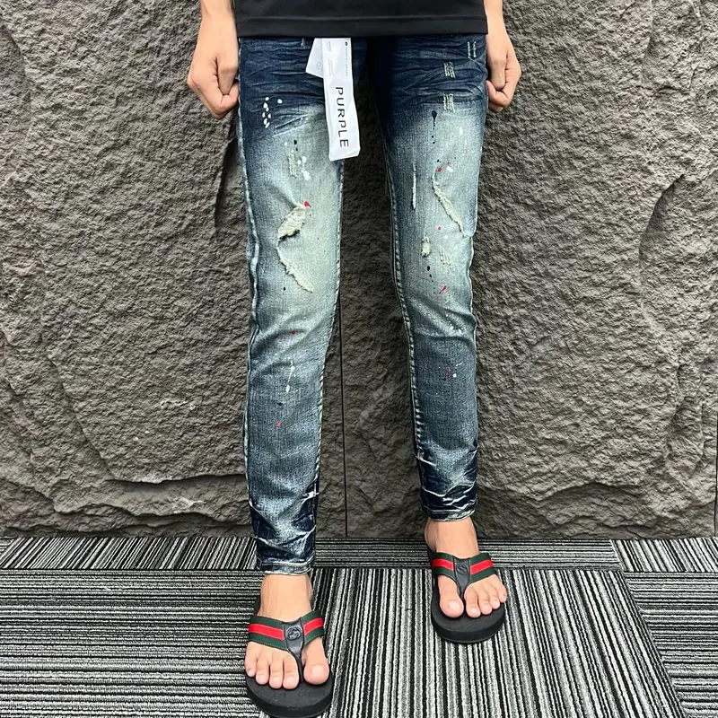 Quần jeans purple xước nhẹ vảy sơn hai bên full mác lụa 0
