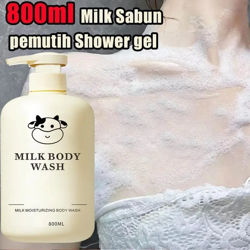 800ml Milk Sabun pemutih badan Shower gel susu Sabun Mandi Cair Body Wash Susu Kambing Pemutih permanen Singkirkan kulit kusam kering merinding Memutihkan melembabkan mencerahkan Nicotinamide Peremajaan Kulit Deep Cleaning Milk