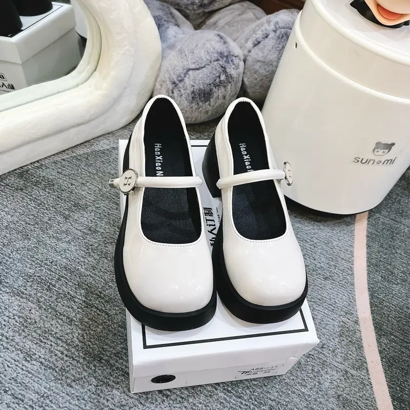Giày nữ Lolita đế độn 5p quai ngang da bóng . Lót mềm êm chân hàng fullbox già  y giày  mary giày  mary jane guốc  búp A88-11 Shoes Cao Su 7