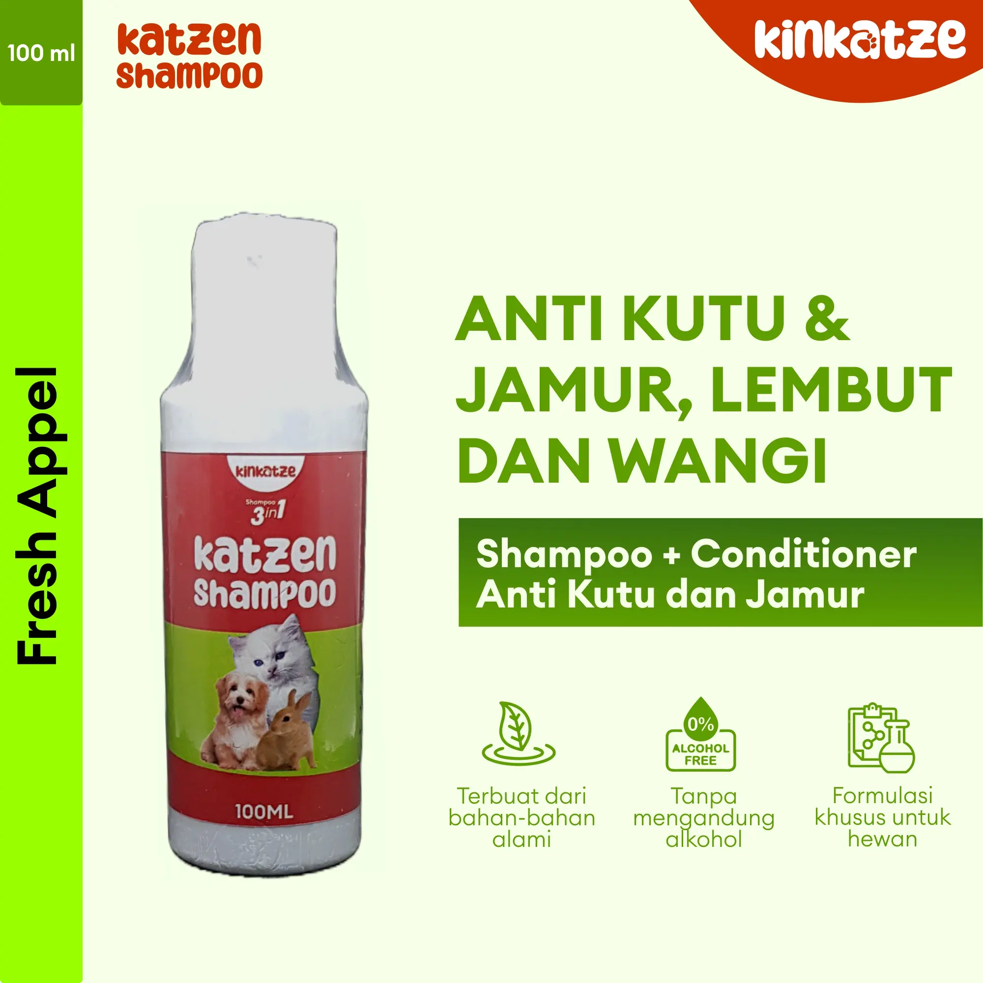 Katzen Shampoo dan Conditioner Kucing Anjing Kelinci ANTI JAMUR dan KUTU 3 in 1 Super Wangi dan Harum | 100 ml Aroma Fresh Appel