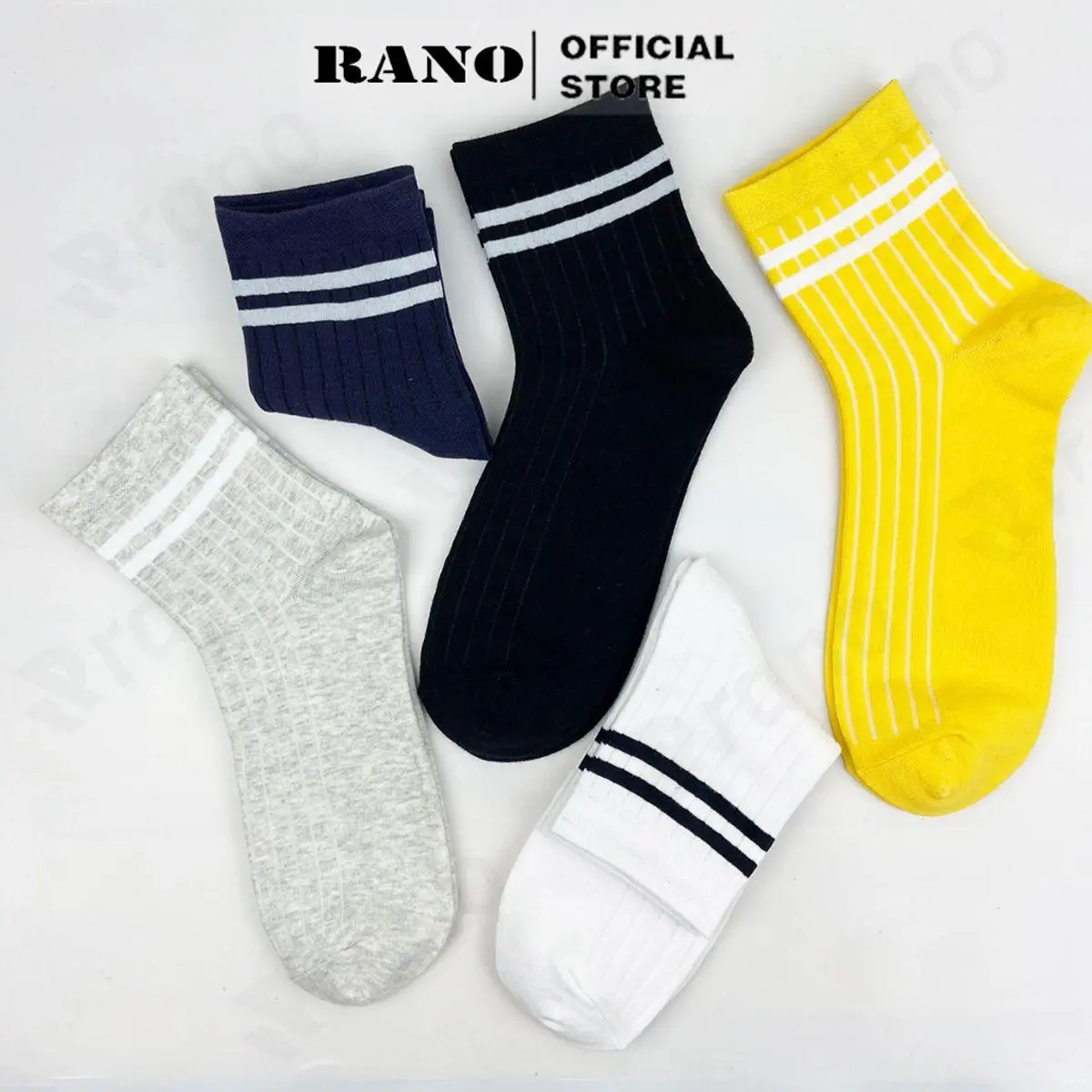 Tất vớ nam nữ kẻ 2 sọc ngang cổ trung cao nhiều màu hàn quốc cotton trắng đen xanh vàng xám TAT_2SOC